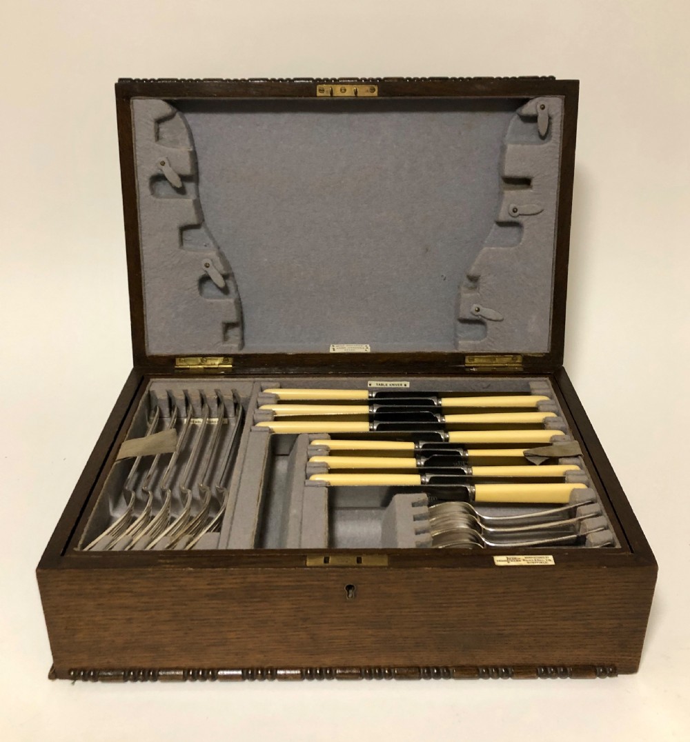 Antique Walker & Hall 6 Place Setting Canteen of Stainless Steel Cutlery 