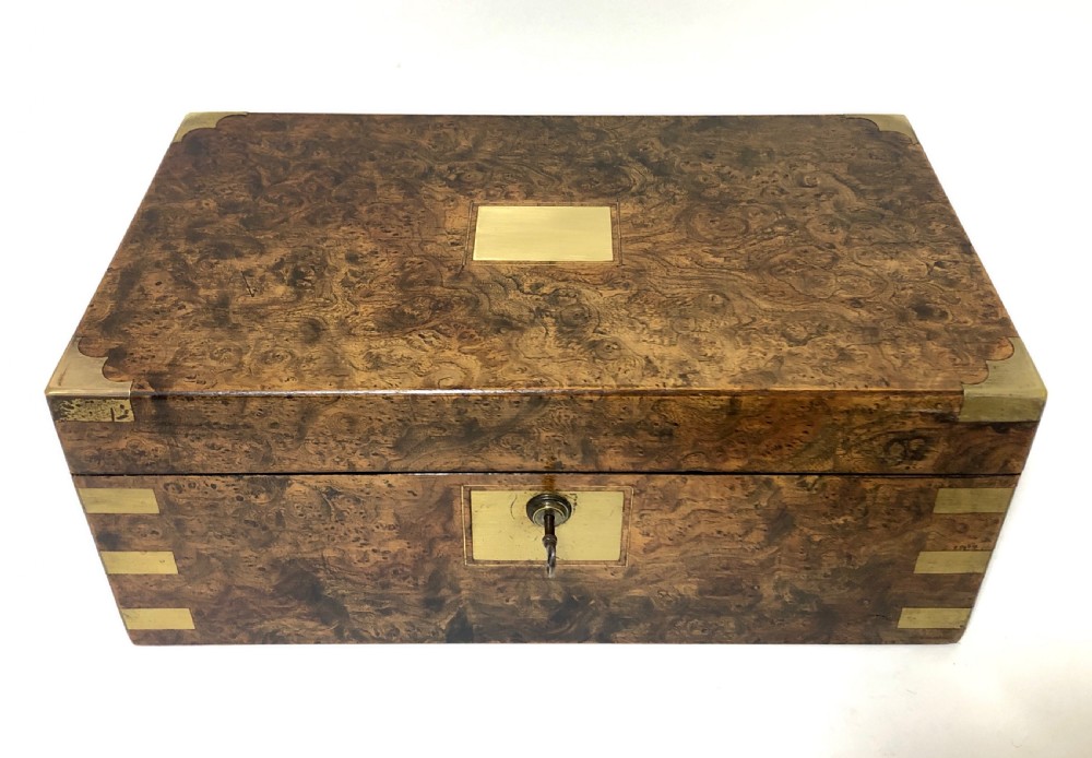 Superb Antique Victorian Burr Oak Writing Slope Box with Bramah Lock