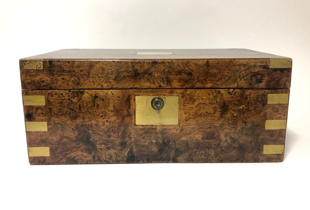 Superb Antique Victorian Burr Oak Writing Slope Box with Bramah Lock View II