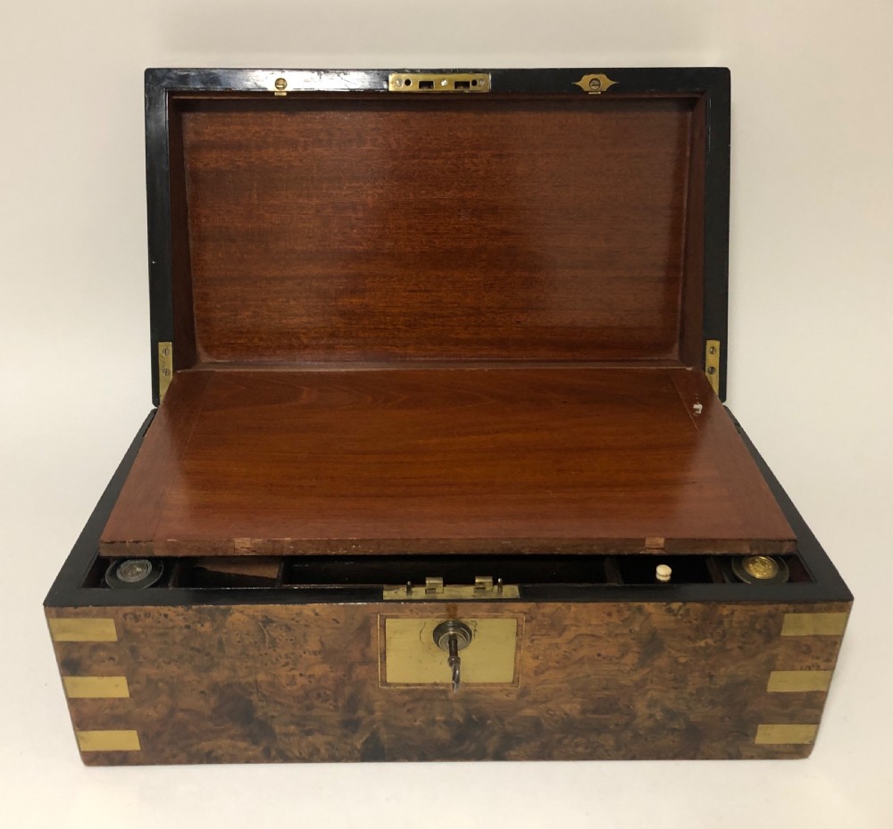 Superb Antique Victorian Burr Oak Writing Slope Box with Bramah Lock View XIII