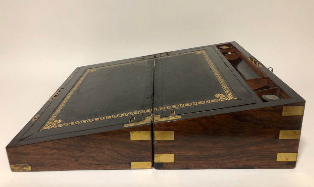 Superb Antique Victorian Burr Oak Writing Slope Box with Bramah Lock View XIV