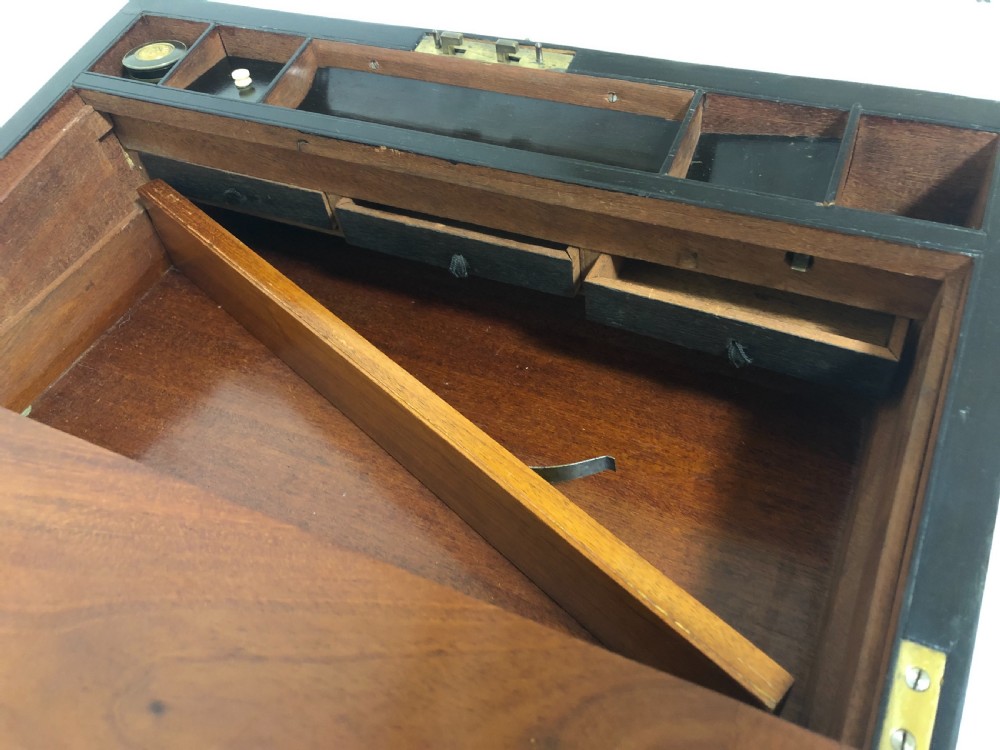 Superb Antique Victorian Burr Oak Writing Slope Box with Bramah Lock View XVI
