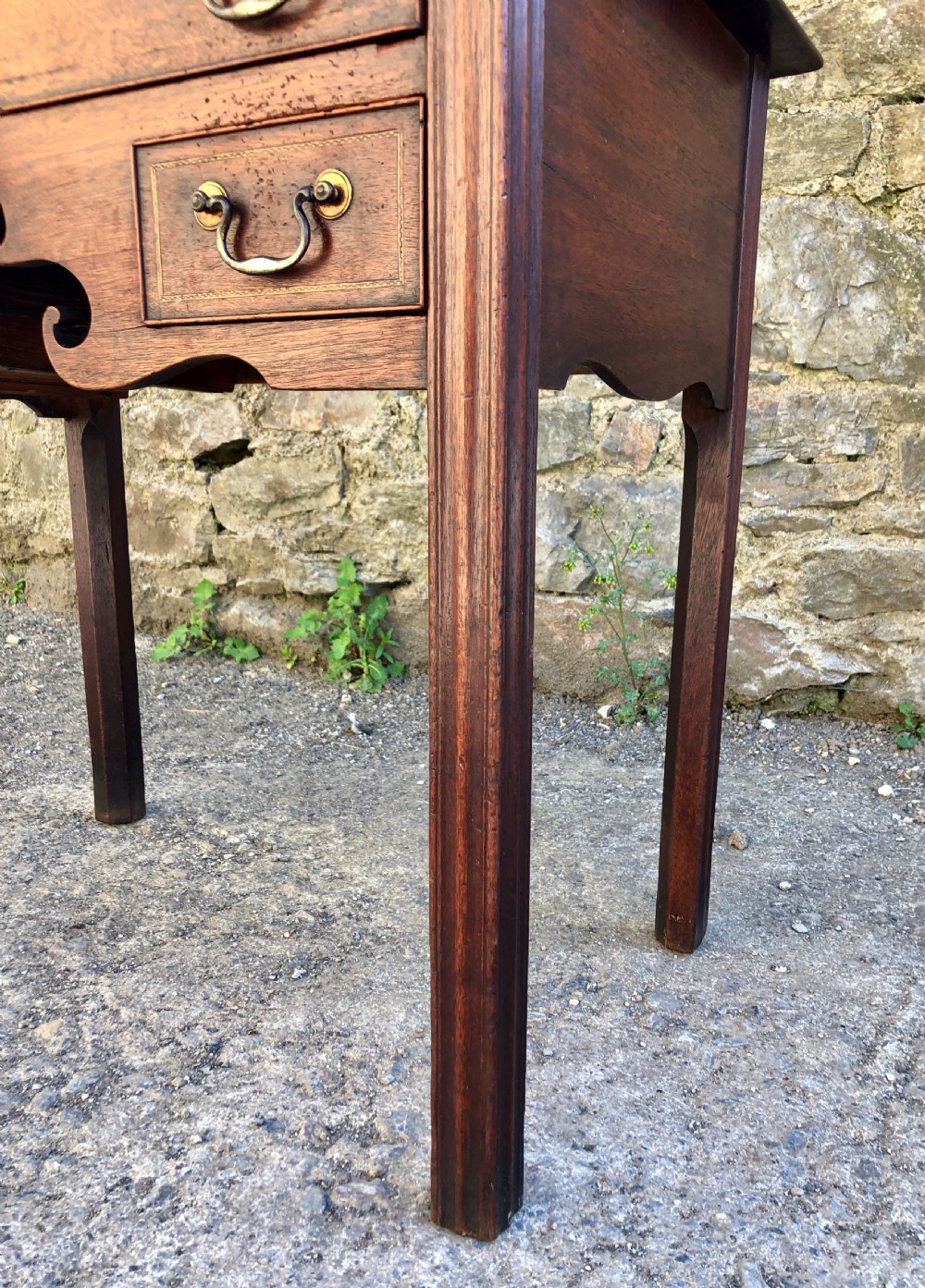 Antique Georgian Mahogany Lowboy with Carved Frieze View IV