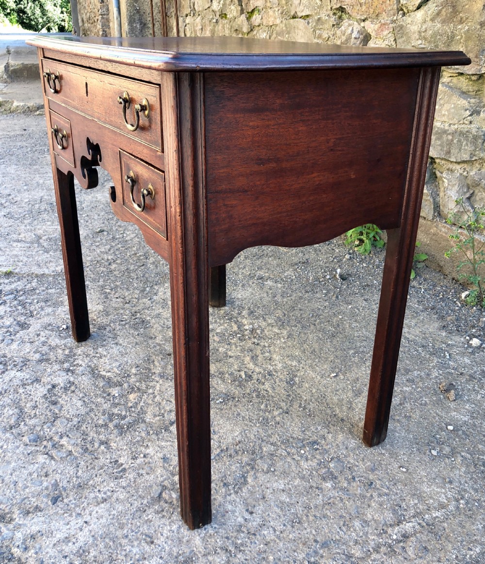 Antique Georgian Mahogany Lowboy with Carved Frieze View V