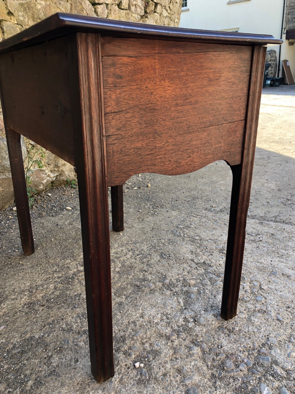 Antique Georgian Mahogany Lowboy with Carved Frieze View IX