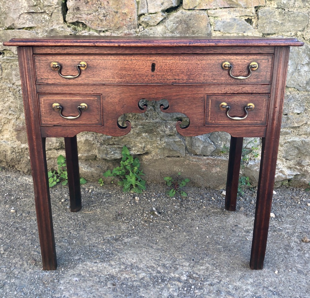 Antique Georgian Mahogany Lowboy with Carved Frieze View XI