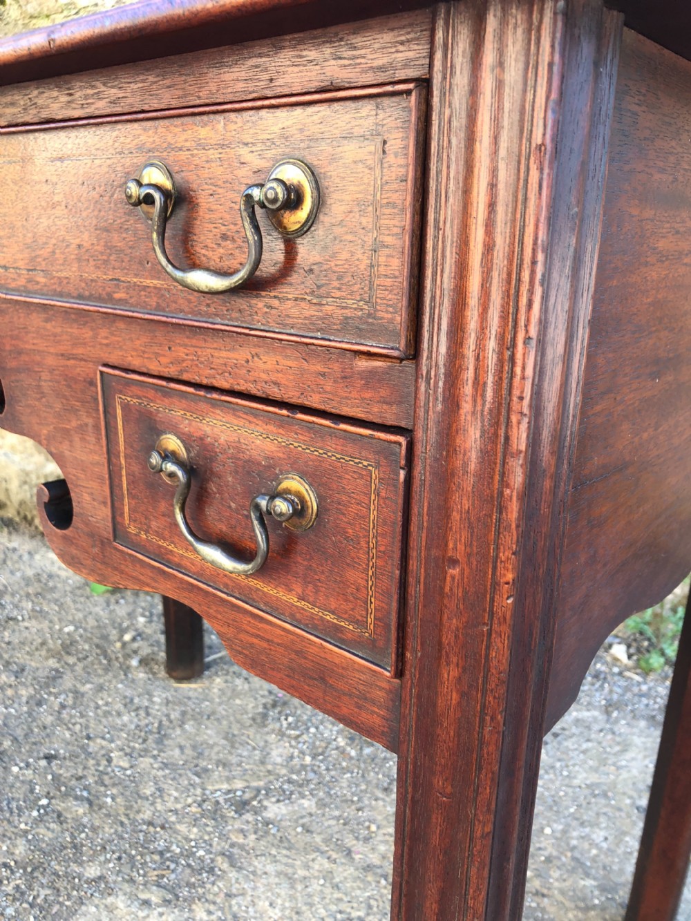Antique Georgian Mahogany Lowboy with Carved Frieze View XVI