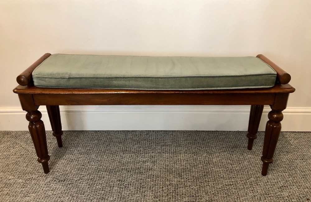 Antique Victorian Mahogany Window Bench Seat with Cushion