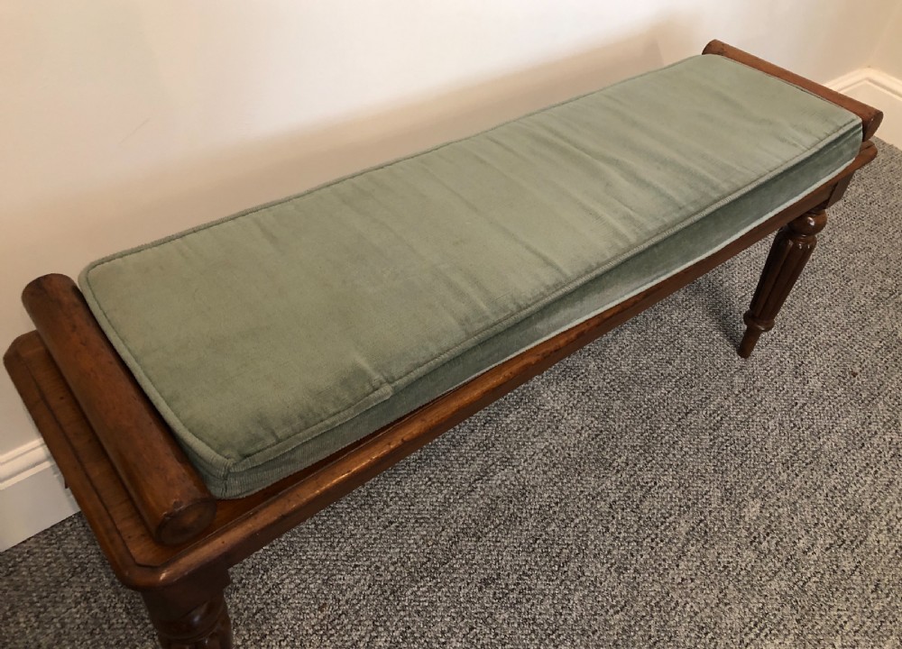 Antique Victorian Mahogany Window Bench Seat with Cushion View II