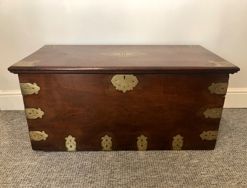Antique Anglo Indian Brass Bound Teak Chest View II