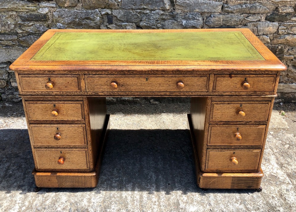 Antique Oak Pedestal Writing Desk View II