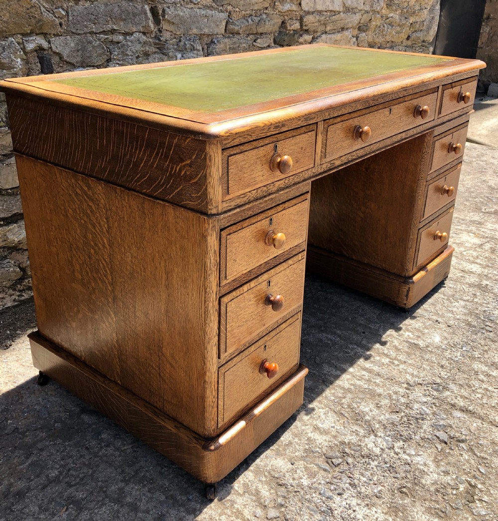 Antique Oak Pedestal Writing Desk View IV