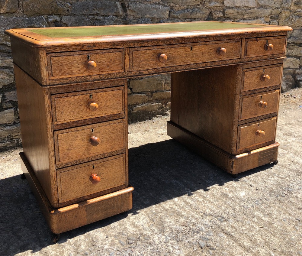 Antique Oak Pedestal Writing Desk View V