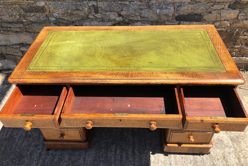 Antique Oak Pedestal Writing Desk View VI