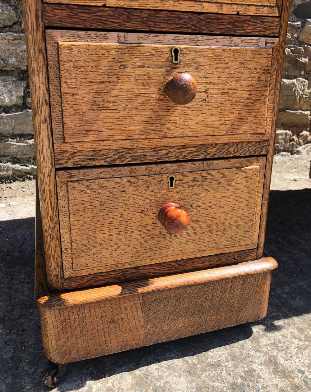 Antique Oak Pedestal Writing Desk View IX