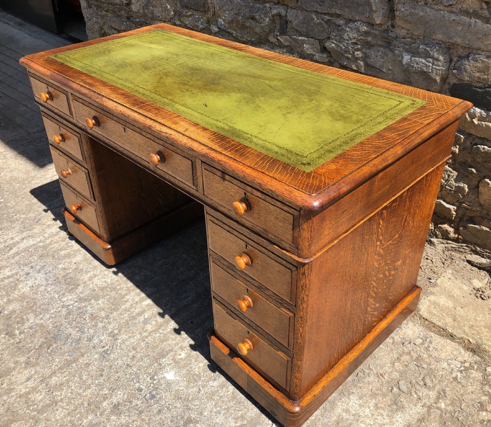 Antique Oak Pedestal Writing Desk View X