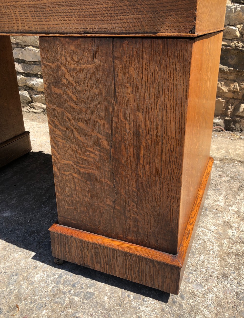 Antique Oak Pedestal Writing Desk View XI