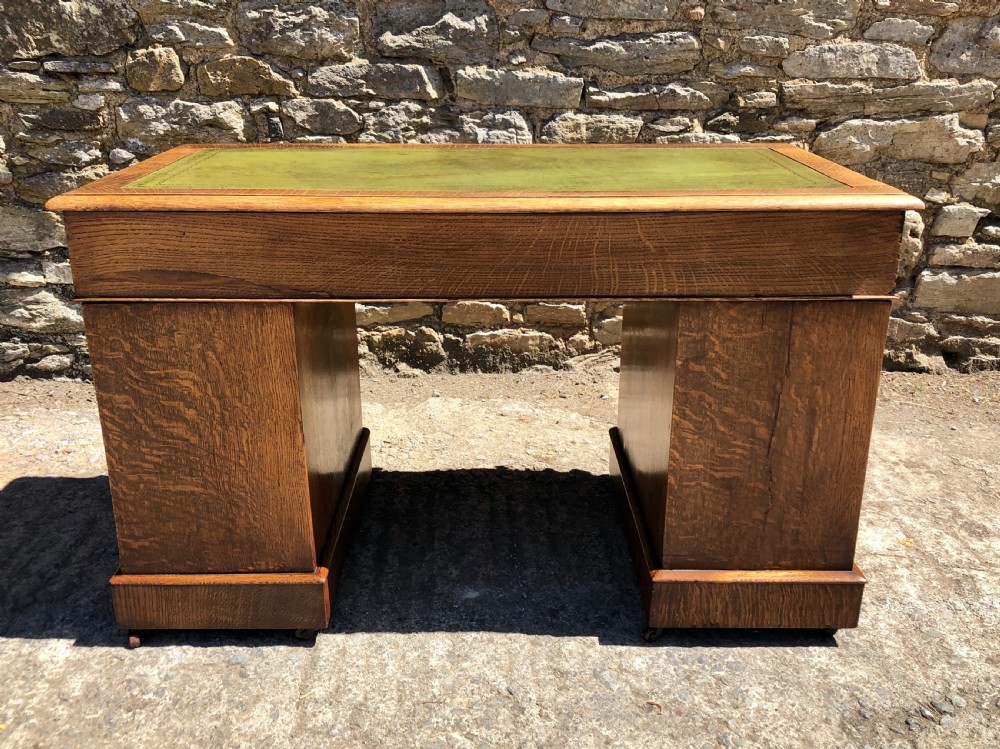 Antique Oak Pedestal Writing Desk View XIV