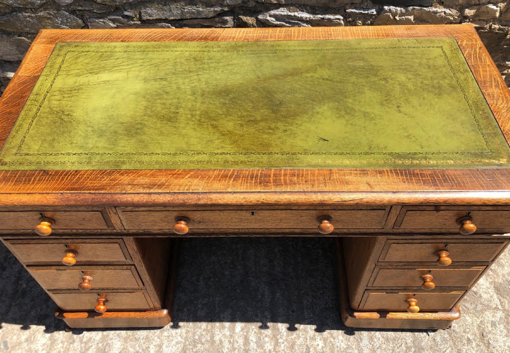 Antique Oak Pedestal Writing Desk View XVII
