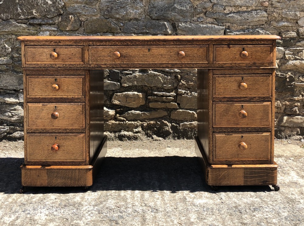 Antique Oak Pedestal Writing Desk View XVIII