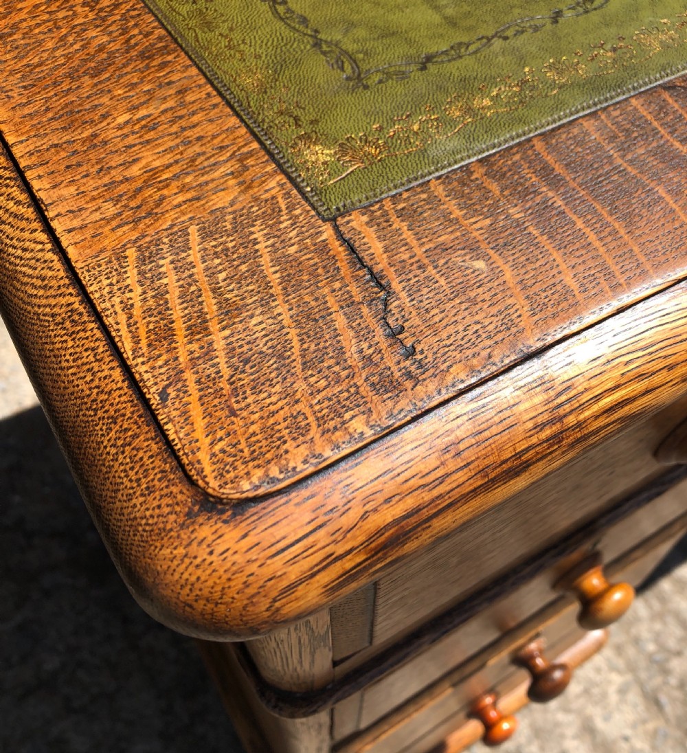 Antique Oak Pedestal Writing Desk View XIX