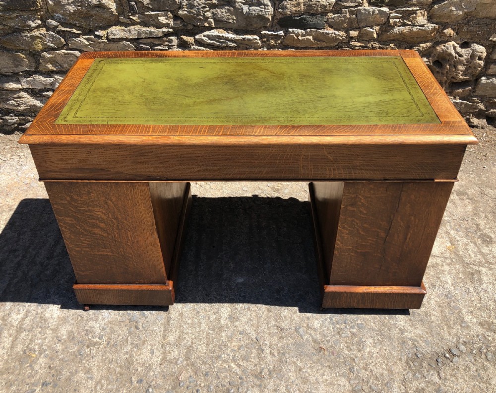 Antique Oak Pedestal Writing Desk View XXI