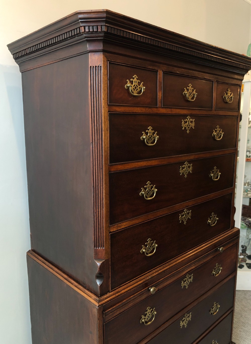 Antique Georgian Mahogany Chest on Chest with Brushing Slide View IV