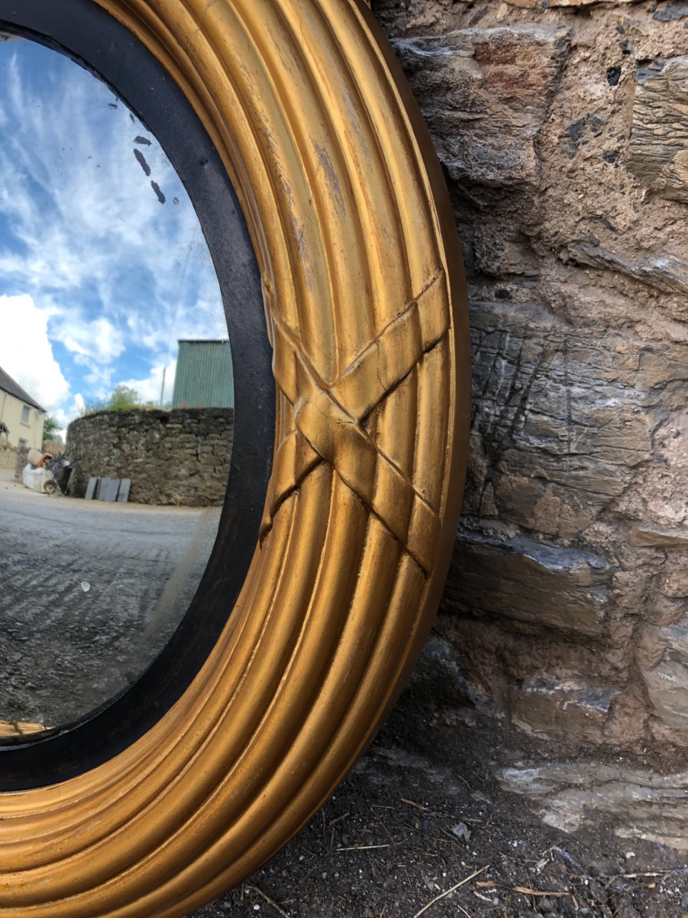 Antique Regency Gilt Convex Wall Mirror View IV