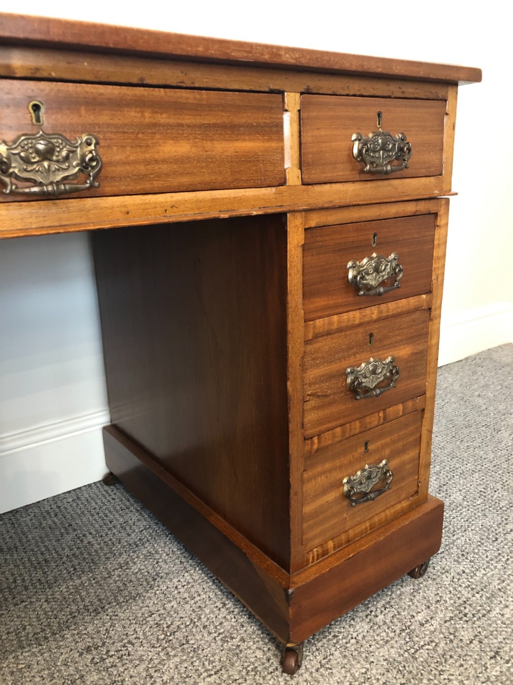Small Antique Edwardian Pedestal Writing Desk View X
