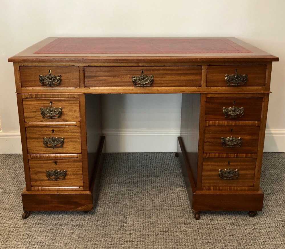 Small Antique Edwardian Pedestal Writing Desk View XIII