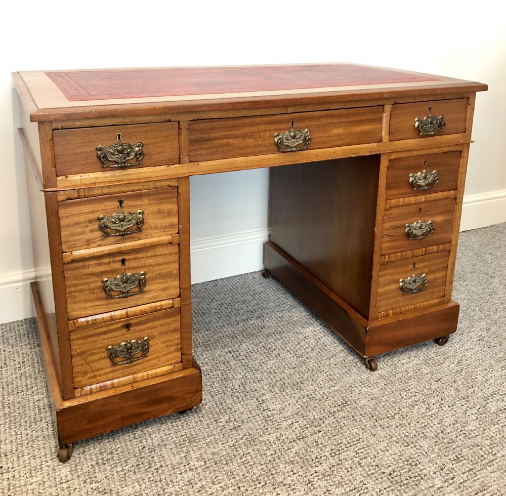 Small Antique Edwardian Pedestal Writing Desk View XIV