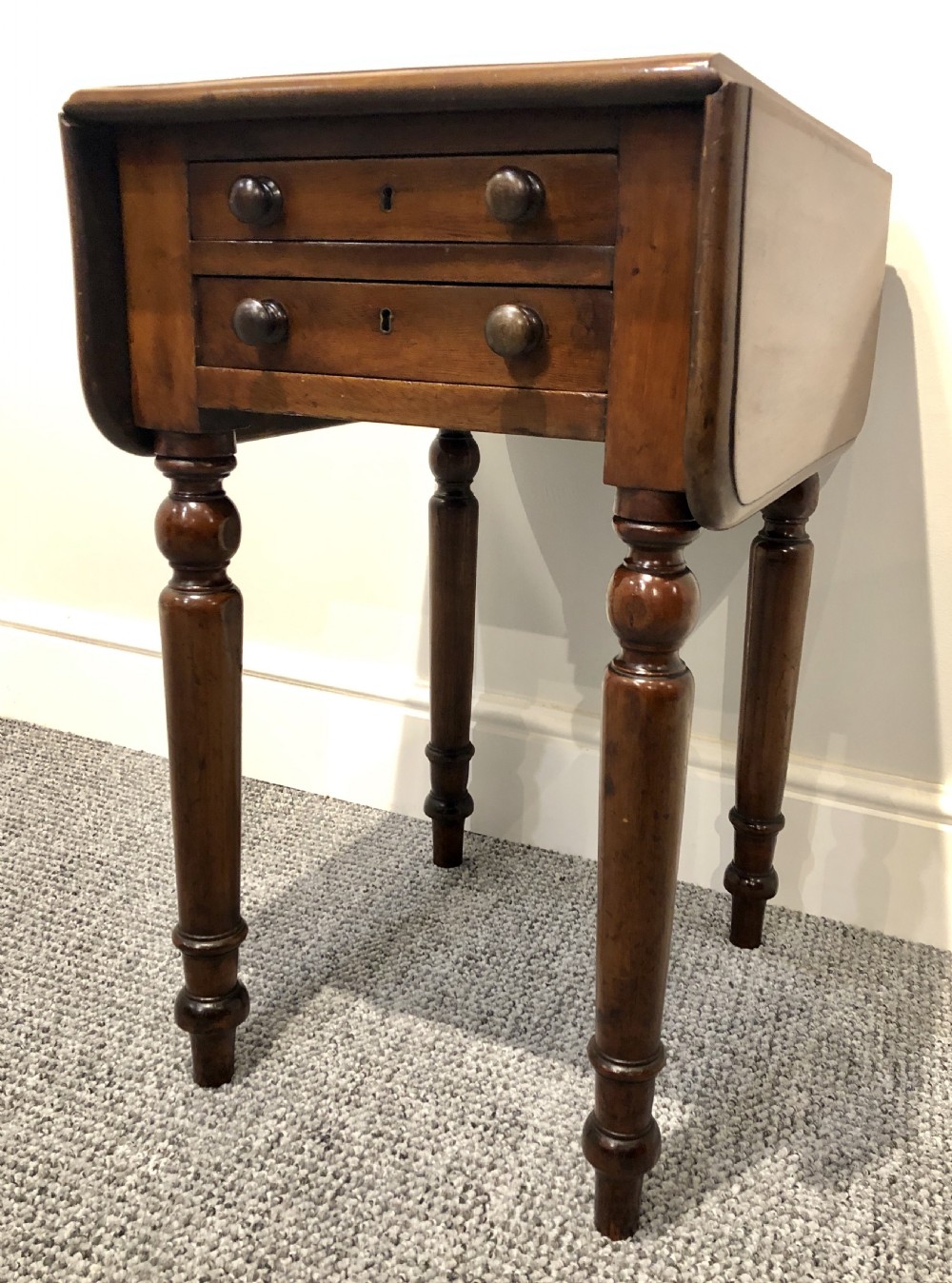 Small Antique Victorian Two Drawer Drop Flap Work Table