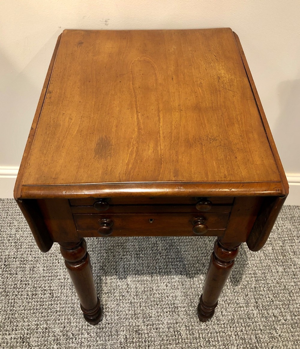 Small Antique Victorian Two Drawer Drop Flap Work Table View V