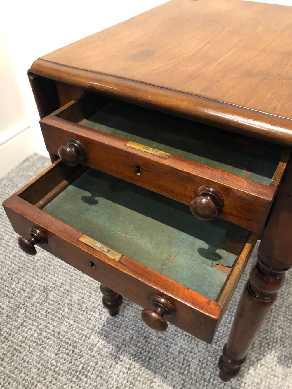 Small Antique Victorian Two Drawer Drop Flap Work Table View VIII