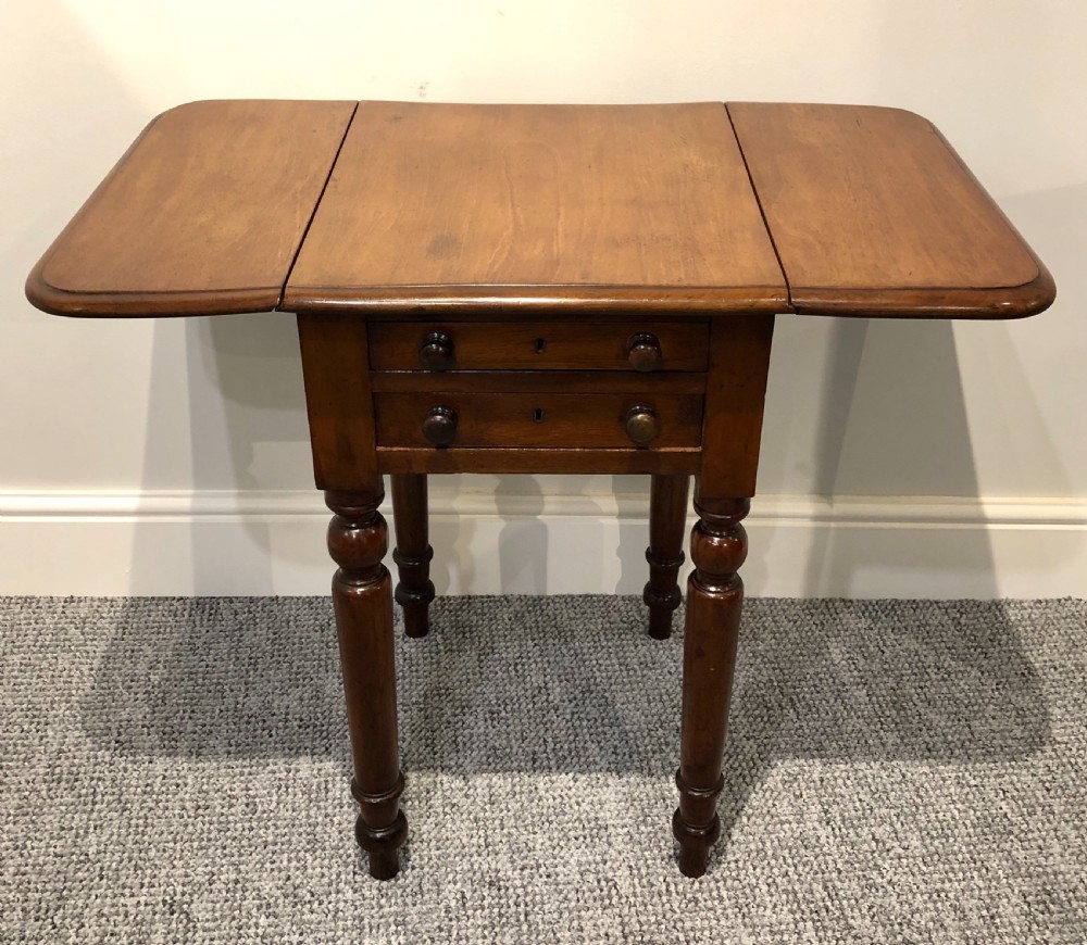 Small Antique Victorian Two Drawer Drop Flap Work Table View X