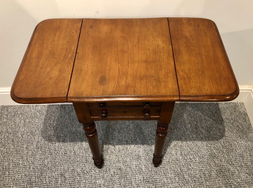 Small Antique Victorian Two Drawer Drop Flap Work Table View XI