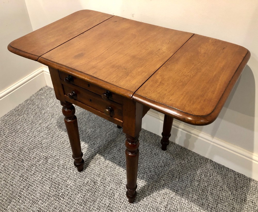 Small Antique Victorian Two Drawer Drop Flap Work Table View XII