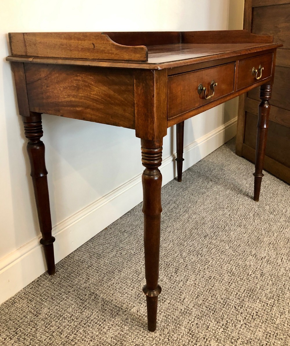 Antique Georgian Mahogany Two Drawer Side Table View X