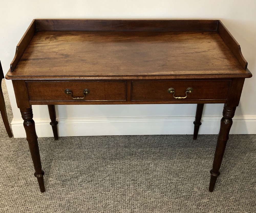 Antique Georgian Mahogany Two Drawer Side Table View XI