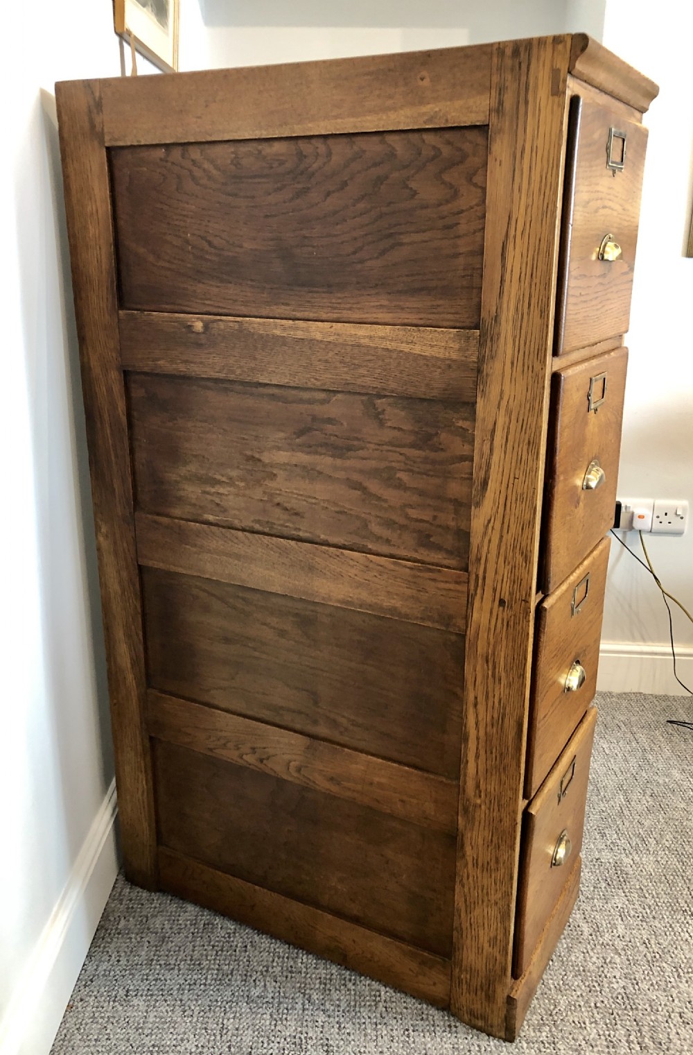 Antique Oak Four Drawer Filing Cabinet View V