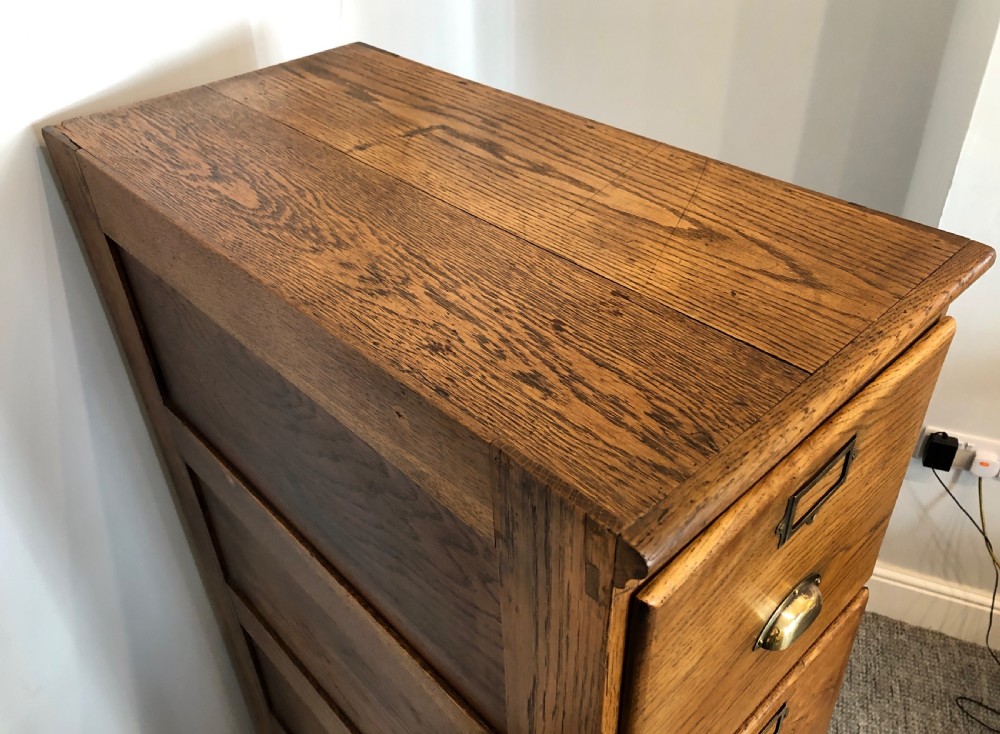 Antique Oak Four Drawer Filing Cabinet View VI