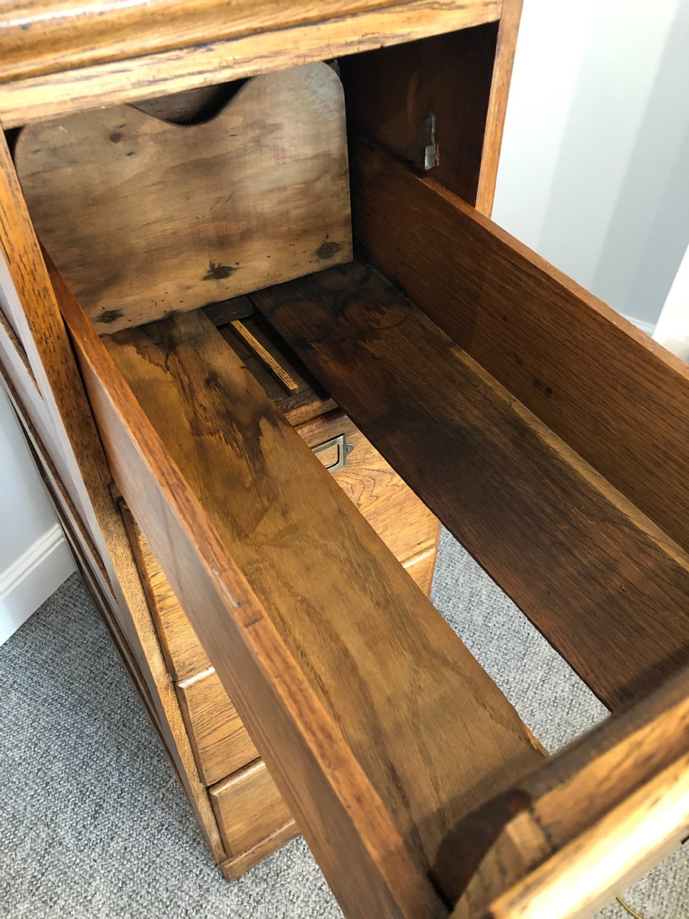 Antique Oak Four Drawer Filing Cabinet View IX