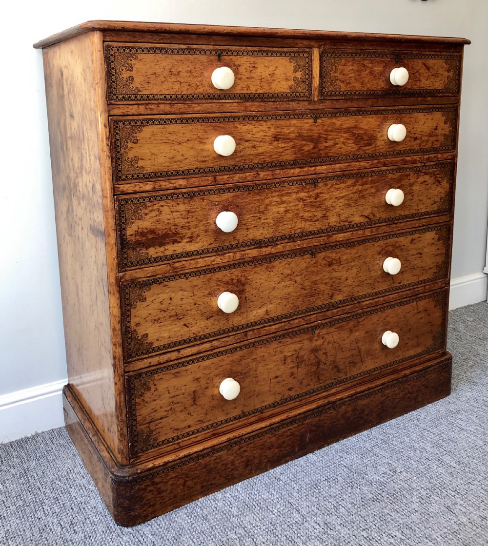 Large Victorian Pine Chest of Drawers with Original Painted Decoration View III