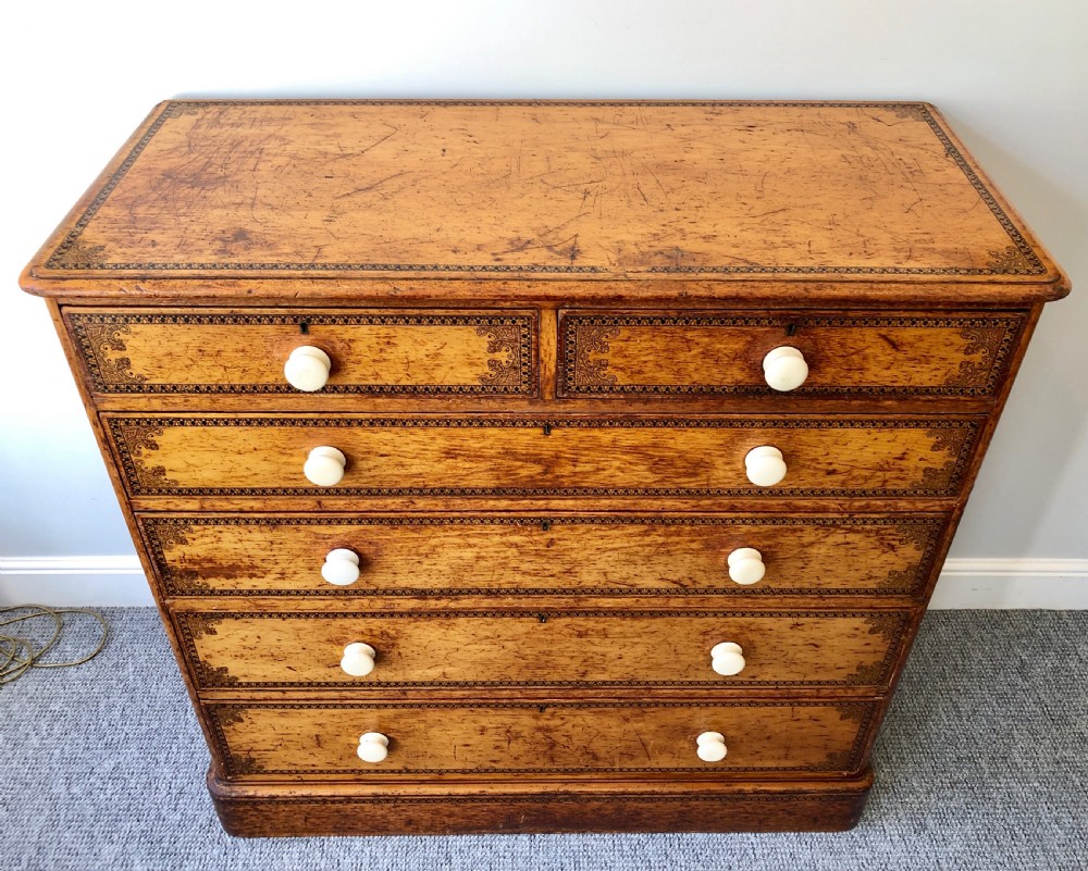 Large Victorian Pine Chest of Drawers with Original Painted Decoration View IV