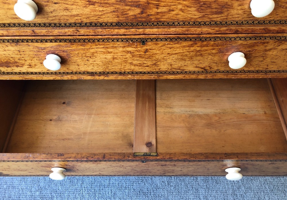 Large Victorian Pine Chest of Drawers with Original Painted Decoration View XII