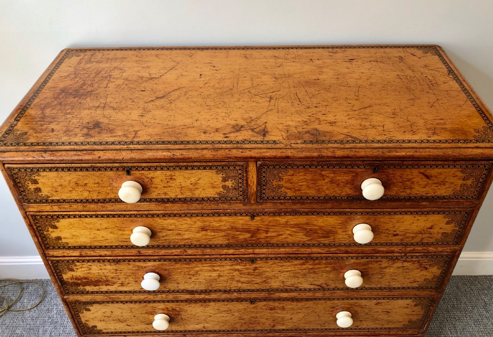 Large Victorian Pine Chest of Drawers with Original Painted Decoration View XIV
