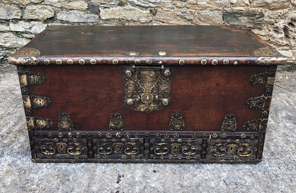 Antique Zanzibar Padouk Wood Studded Dowry Chest
