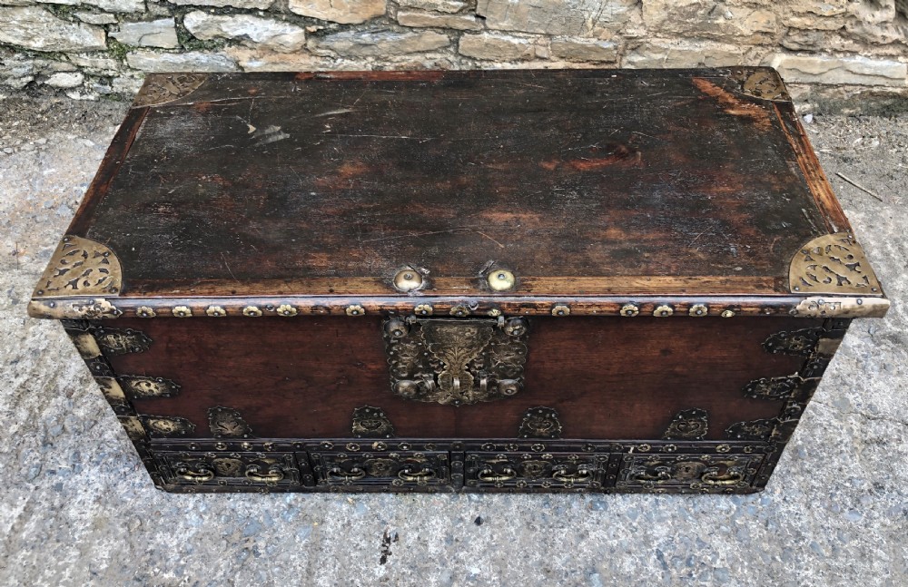 Antique Zanzibar Padouk Wood Studded Dowry Chest View II