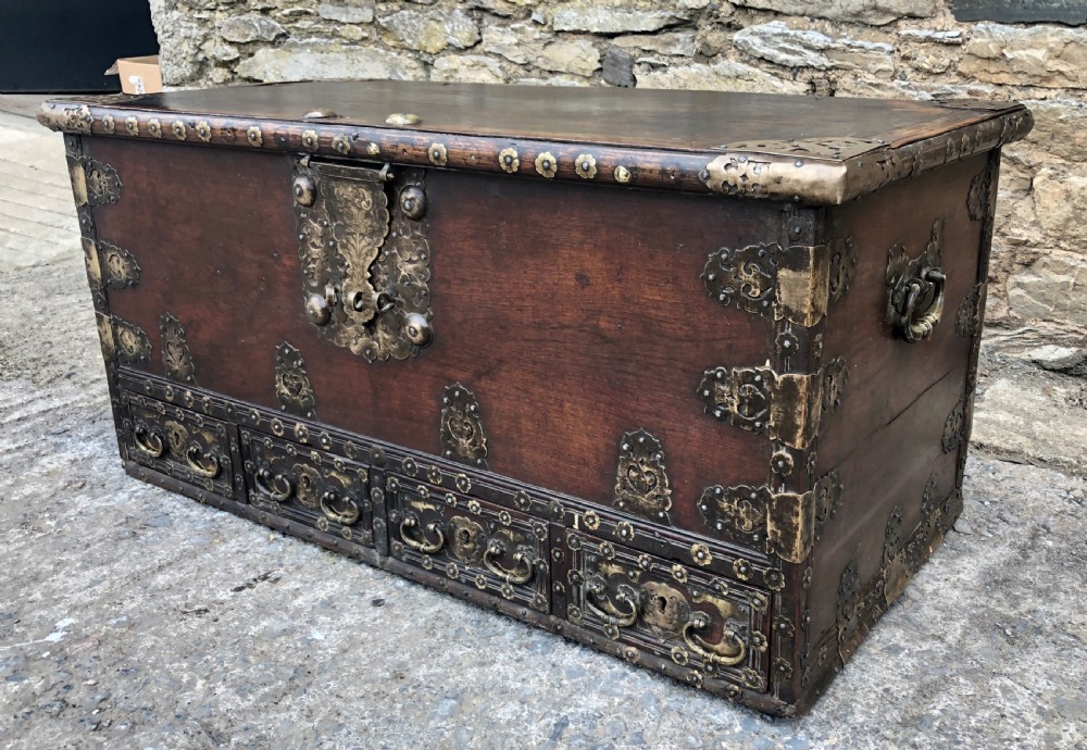 Antique Zanzibar Padouk Wood Studded Dowry Chest View IV