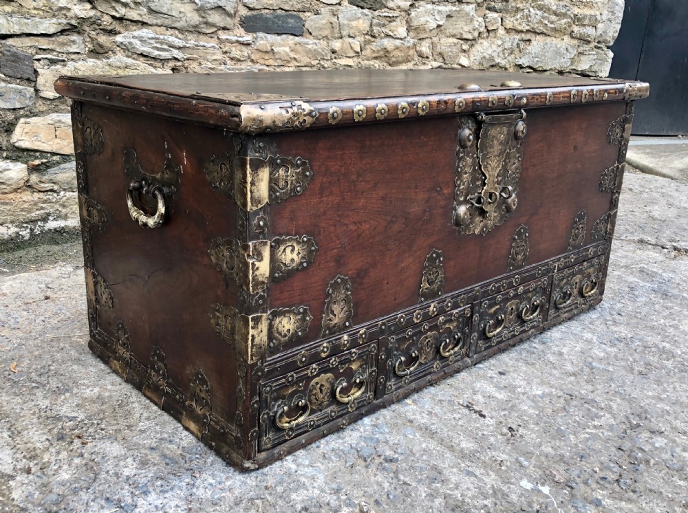 Antique Zanzibar Padouk Wood Studded Dowry Chest View V